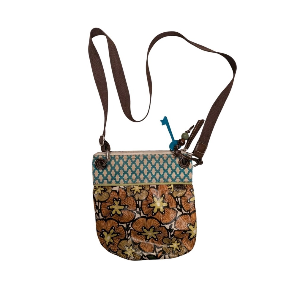 Fossil Key Per Poppy Floral Coated‎ Canvas Crossbody Bag Purse w/ Keychain